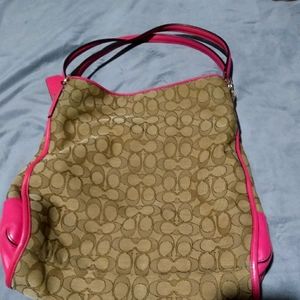 Coach purse tan and pink